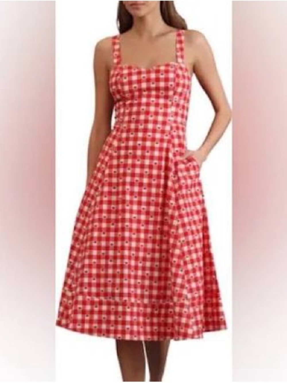Avec Les Filles Cherry Red Gingham Dress NWT